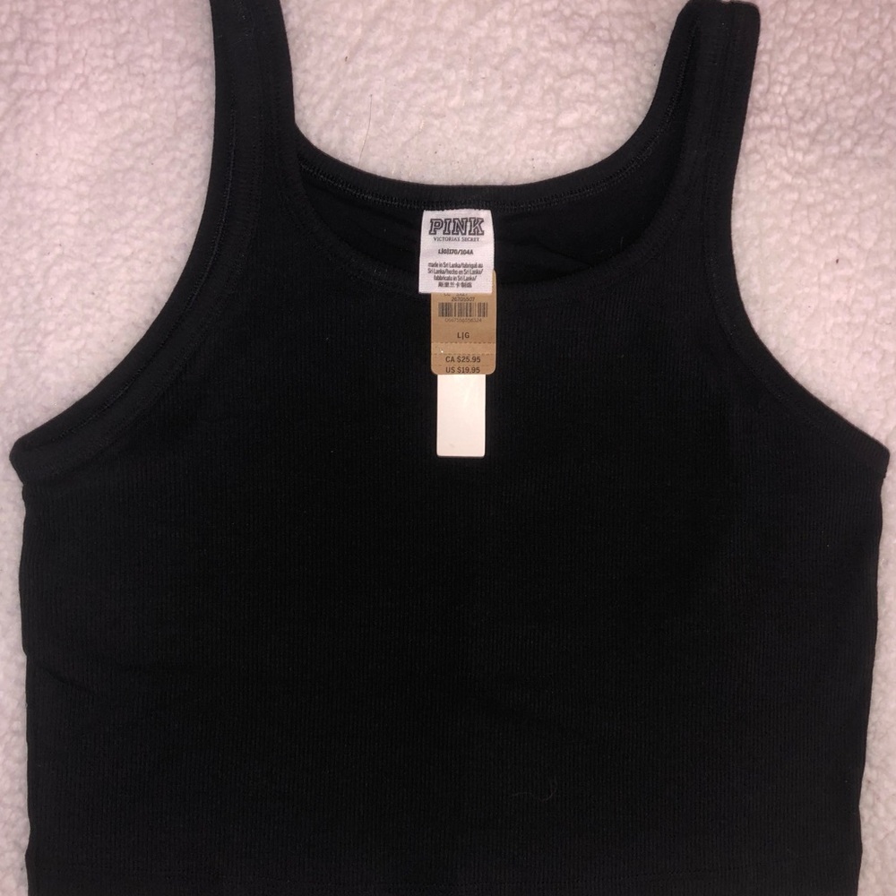 Victoria's Secret PINK Black Crop Fitted Sports Bra Tank Top